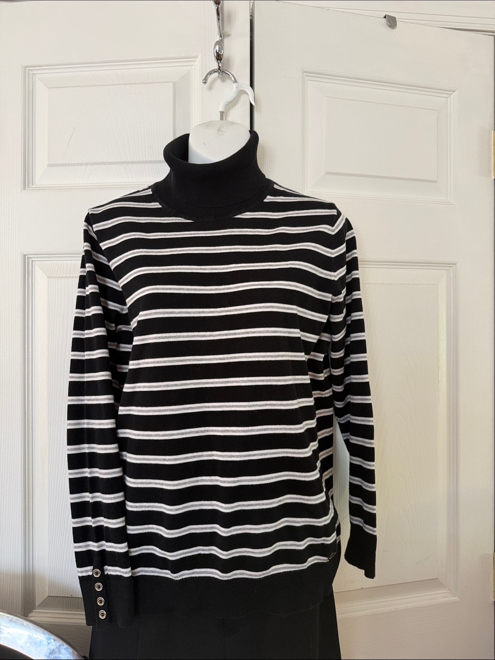 Tommy Hilfiger Black and White Striped Turtleneck Sweater - Men's